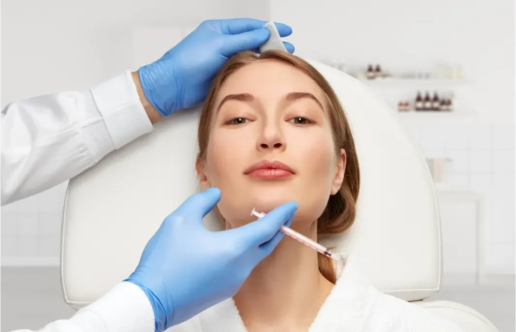 A clinician examining facial proportions and skin
