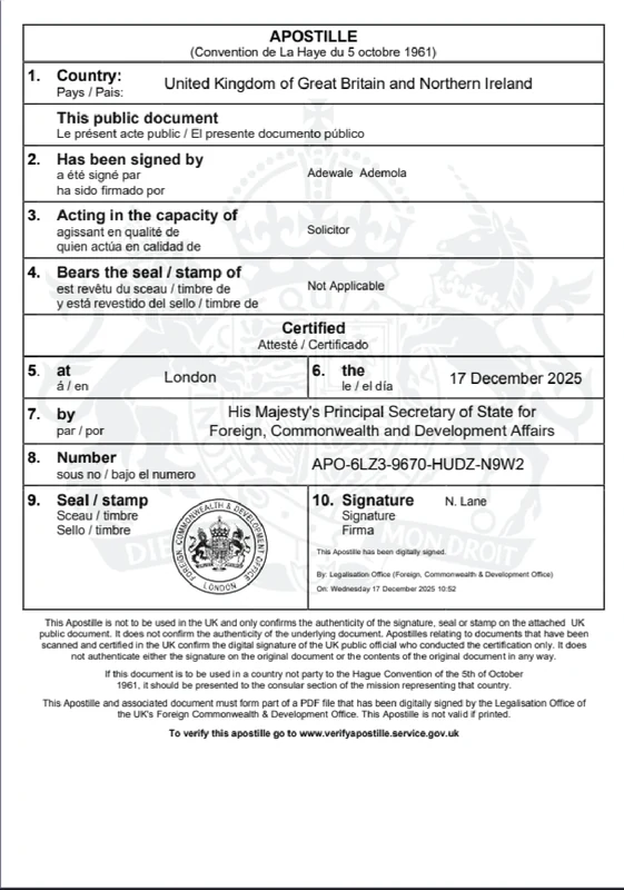 Apostille document — sample 3 from the Val Tech gallery