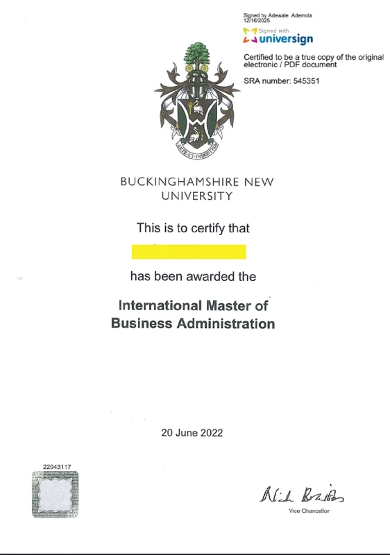 Academic certificate — sample from the Val Tech gallery