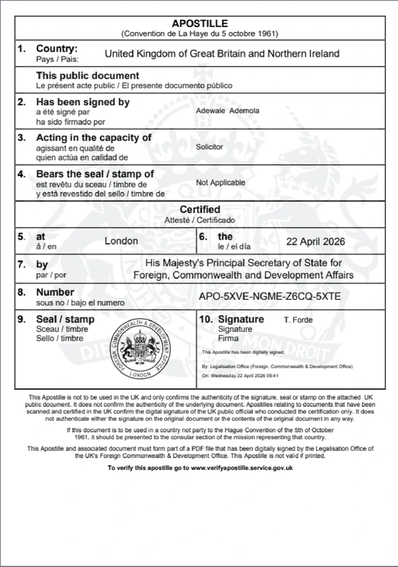 Apostille document — sample 4 from the Val Tech gallery